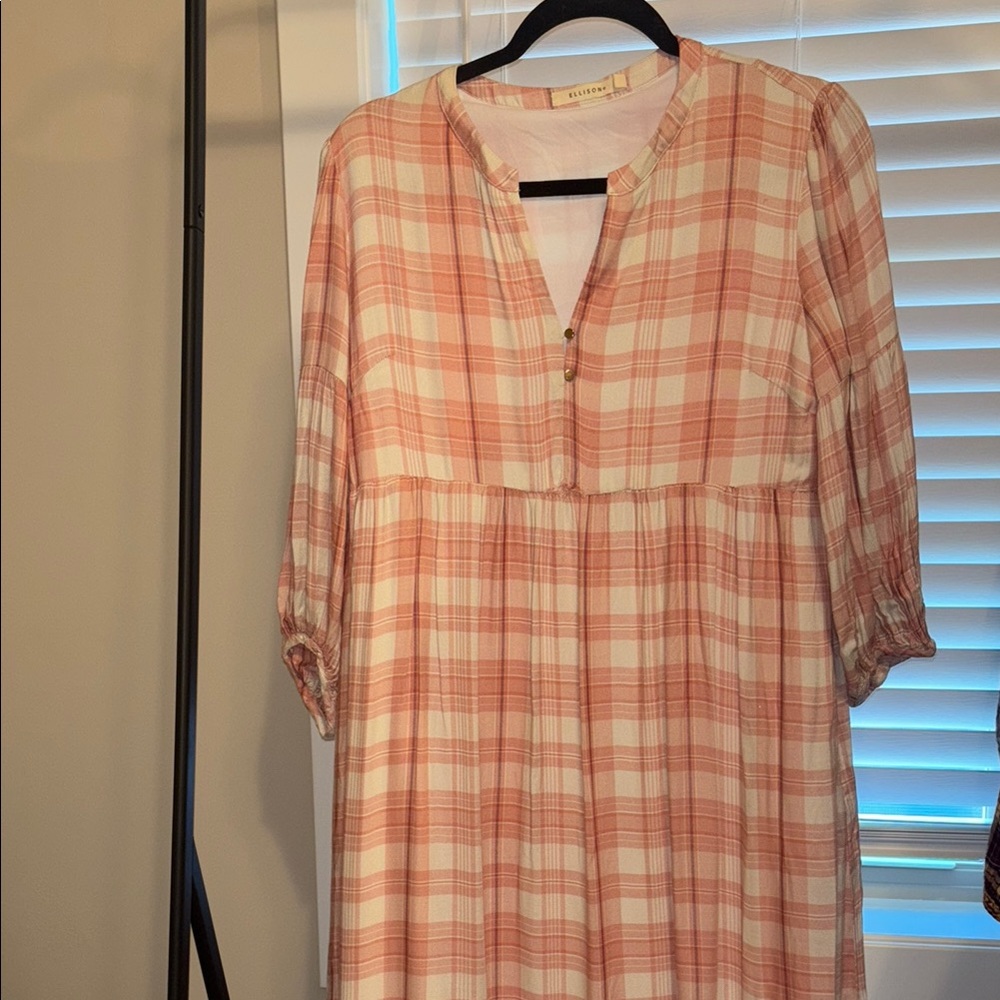 Plaid Pink and White Women's long dress